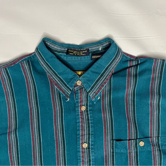 Vintage Men’s Oskkosh B’Gosh Striped Teal Shirt Size Large - Picture 2 of 16